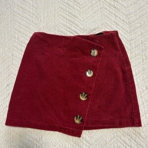Raspberry Red Corduroy Buttoned Asymmetrical Skirt